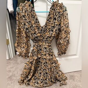 Anthropologie Floral Ruffle V-Neck Dress